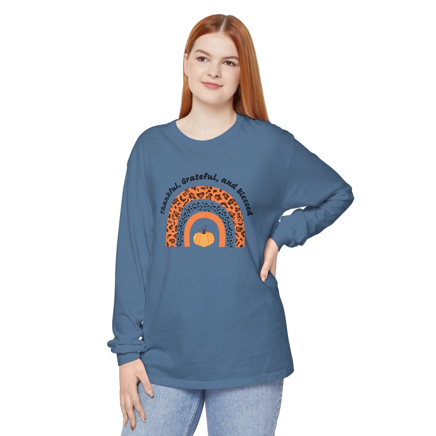 Thankful Grateful and Blessed Unisex Garment-dyed Long Sleeve T-Shirt