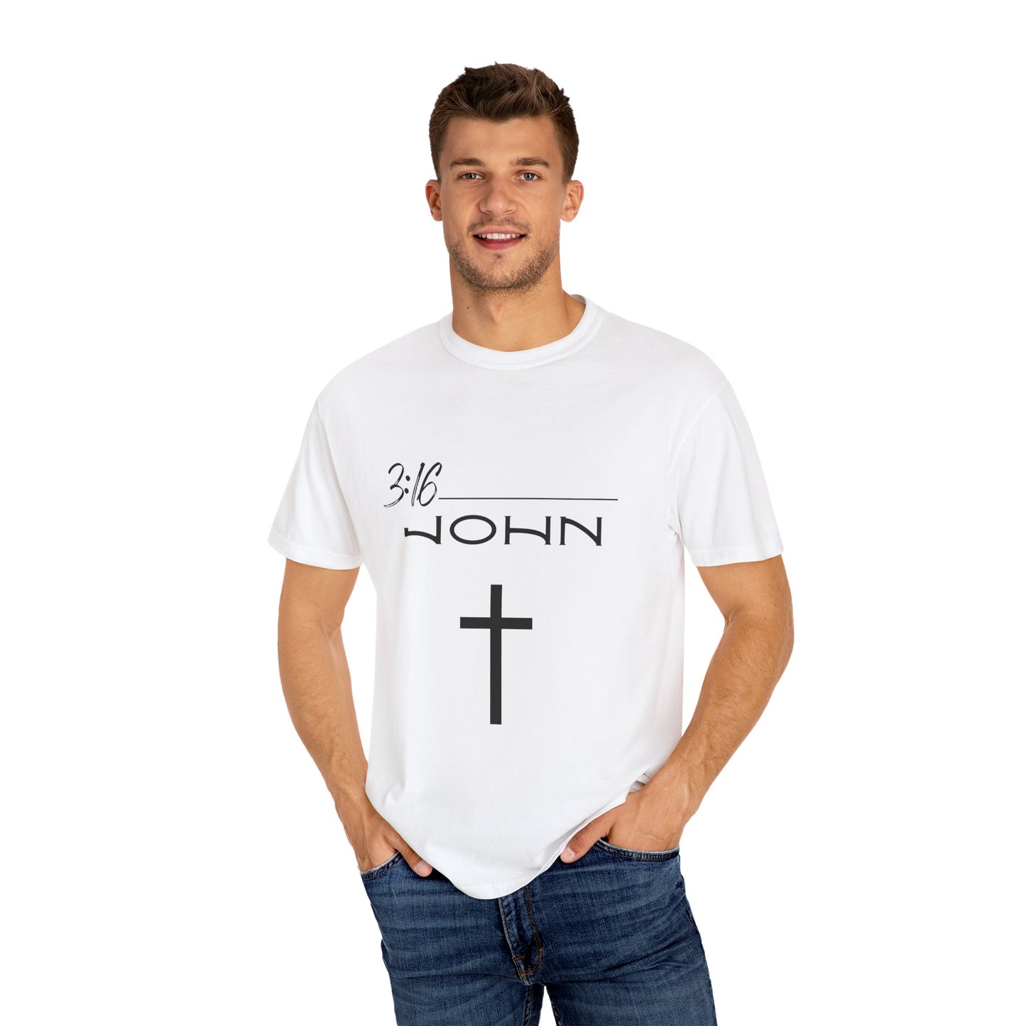 John 3:16 w/ Full Scripture on Back Unisex Garment-Dyed T-shirt