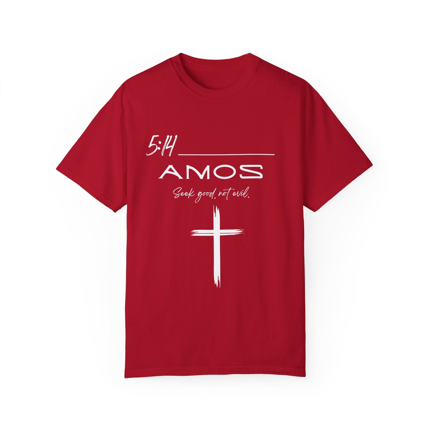 Amos 5:14 w/ Full Scripture on Back Unisex Garment-Dyed T-shirt