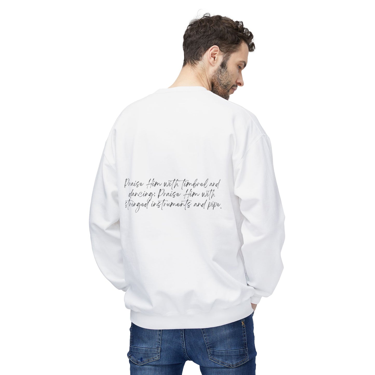 In Jesus Name I Play w/ Psalm 150:4 On Back Unisex Midweight Softstyle Fleece Crewneck Sweatshirt