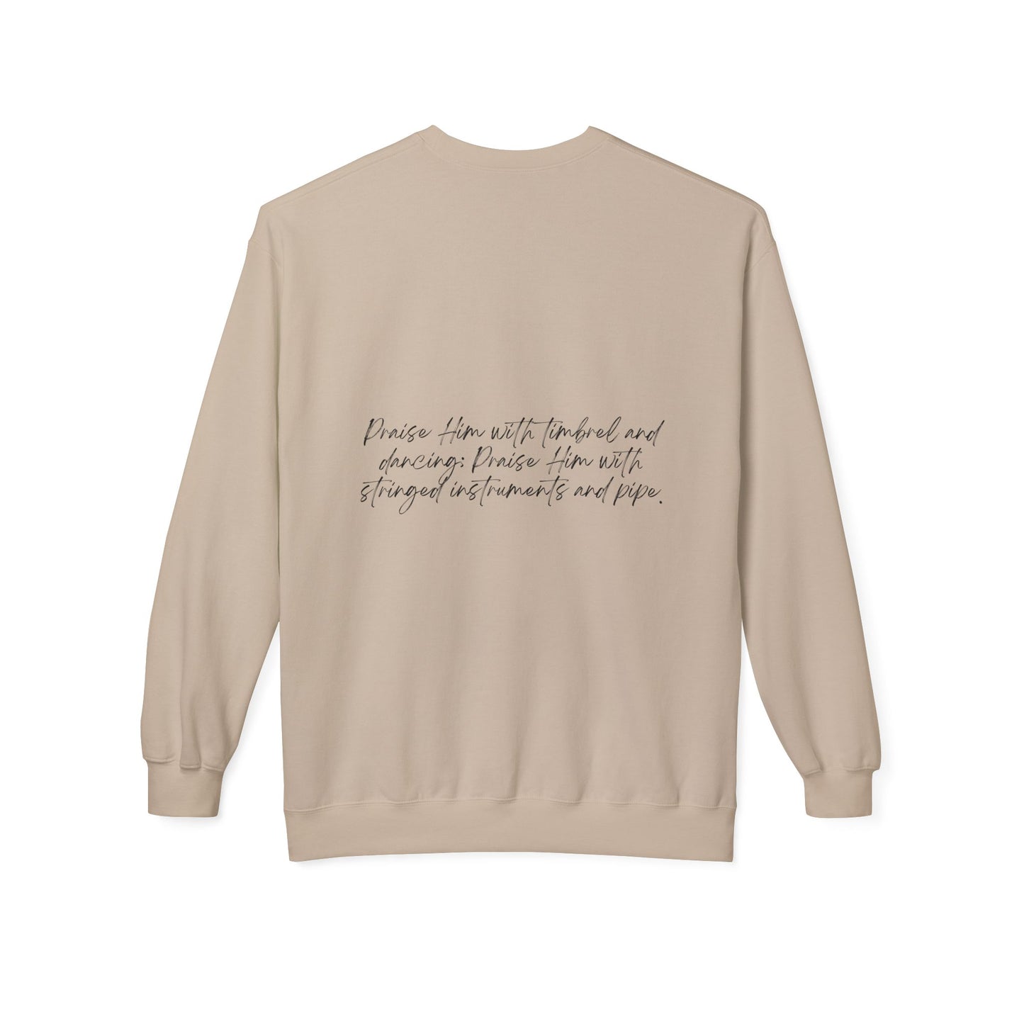 In Jesus Name I Play w/ Psalm 150:4 On Back Unisex Midweight Softstyle Fleece Crewneck Sweatshirt