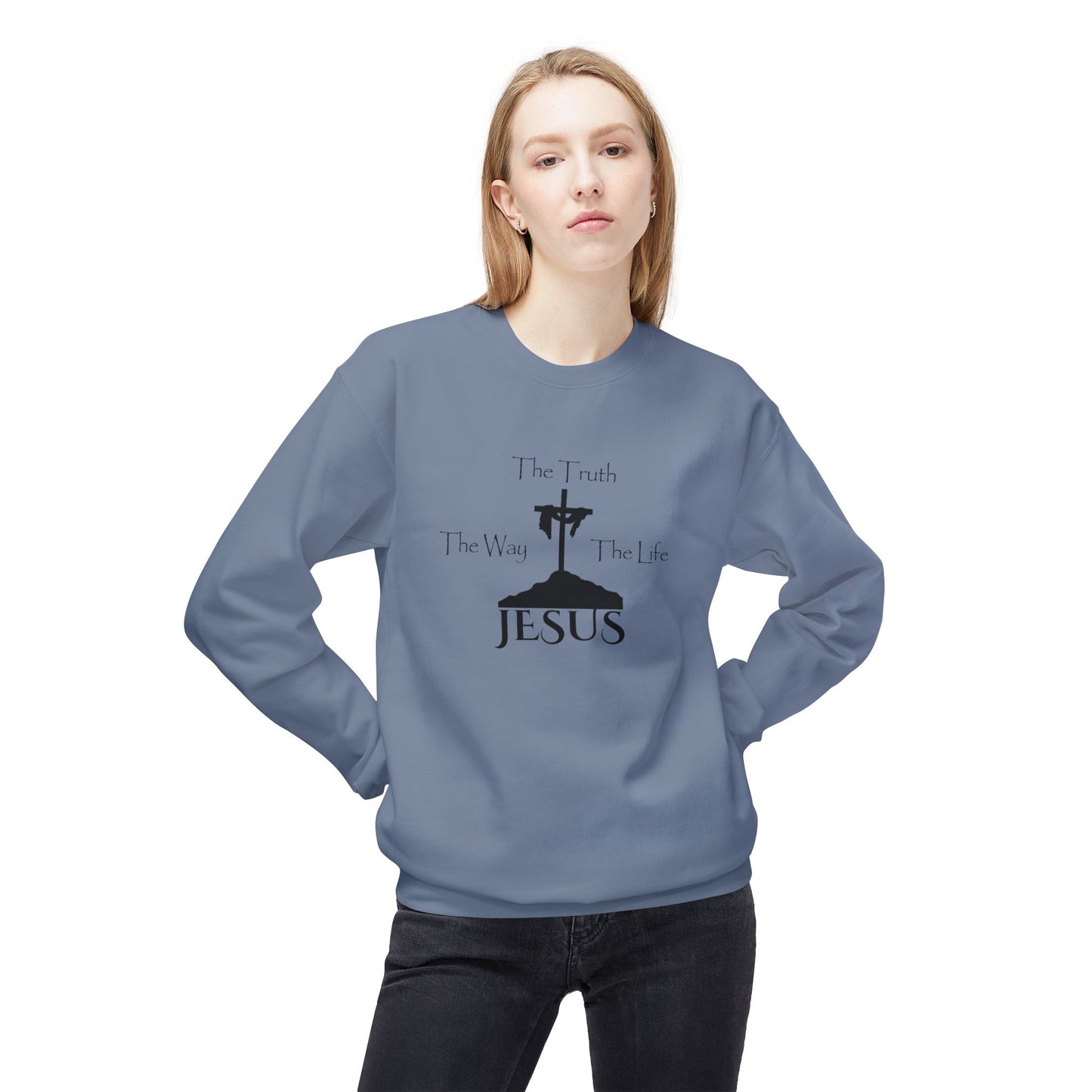 Jesus The Way The Truth The Life Unisex Midweight Softstyle Fleece Crewneck Sweatshirt