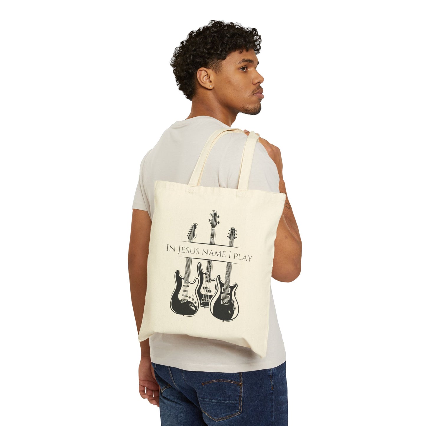 In Jesus Name I Play w/ Psalm 150:4 Cotton Canvas Tote Bag