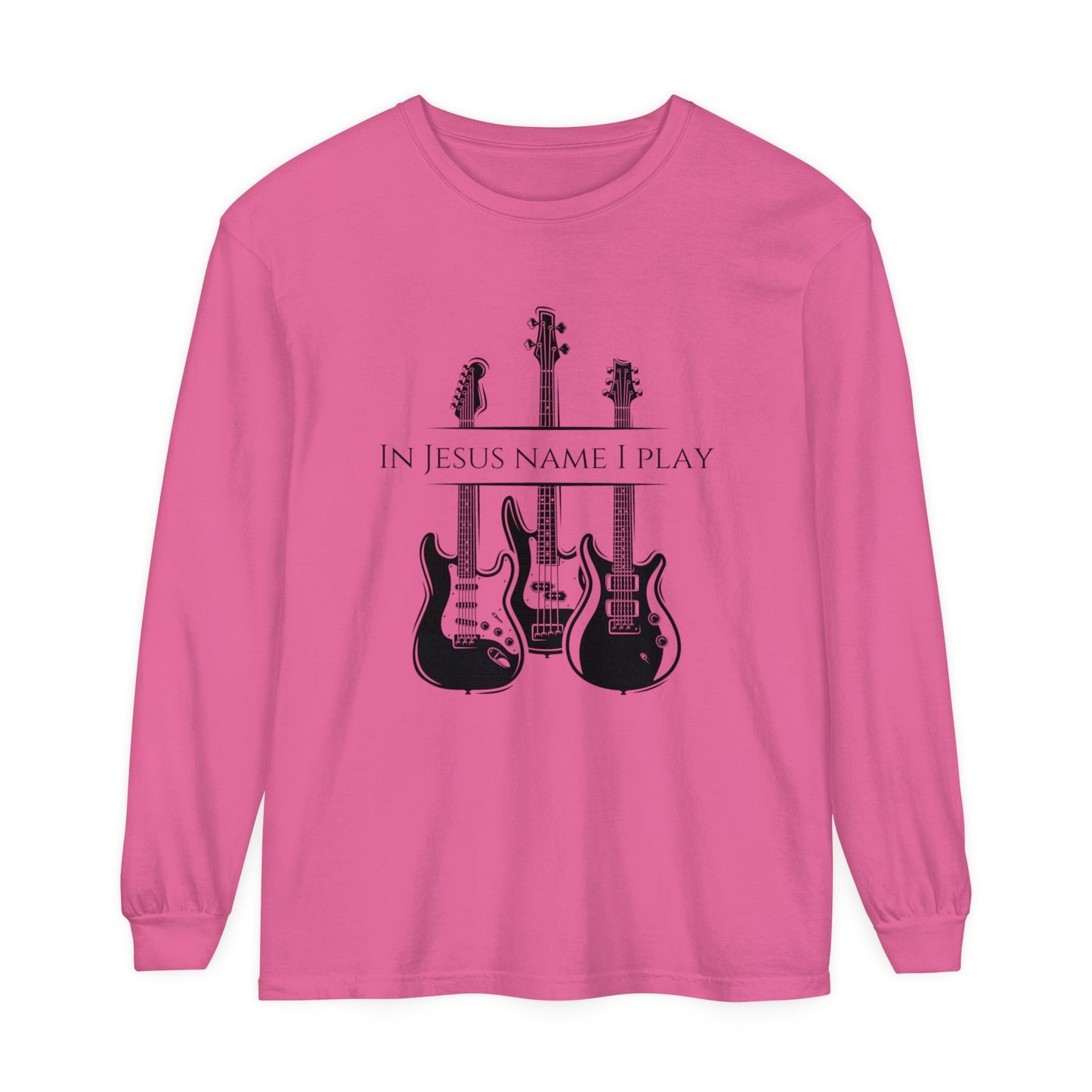 In Jesus Name I Play w/ Psalm 150:4 On Back Unisex Garment-dyed Long Sleeve T-Shirt