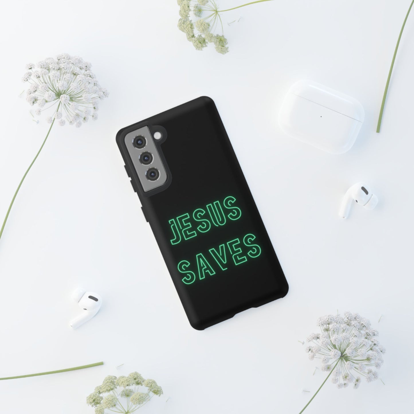 Jesus Saves Neon Signage Green Tough Cases