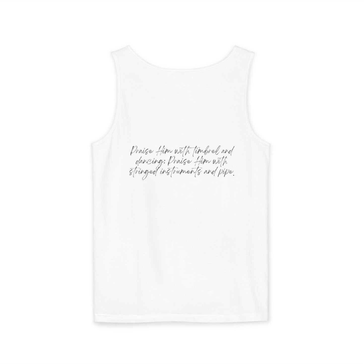 In Jesus Name I Play w/ Psalm 150:4 On Back Unisex Garment-Dyed Tank Top