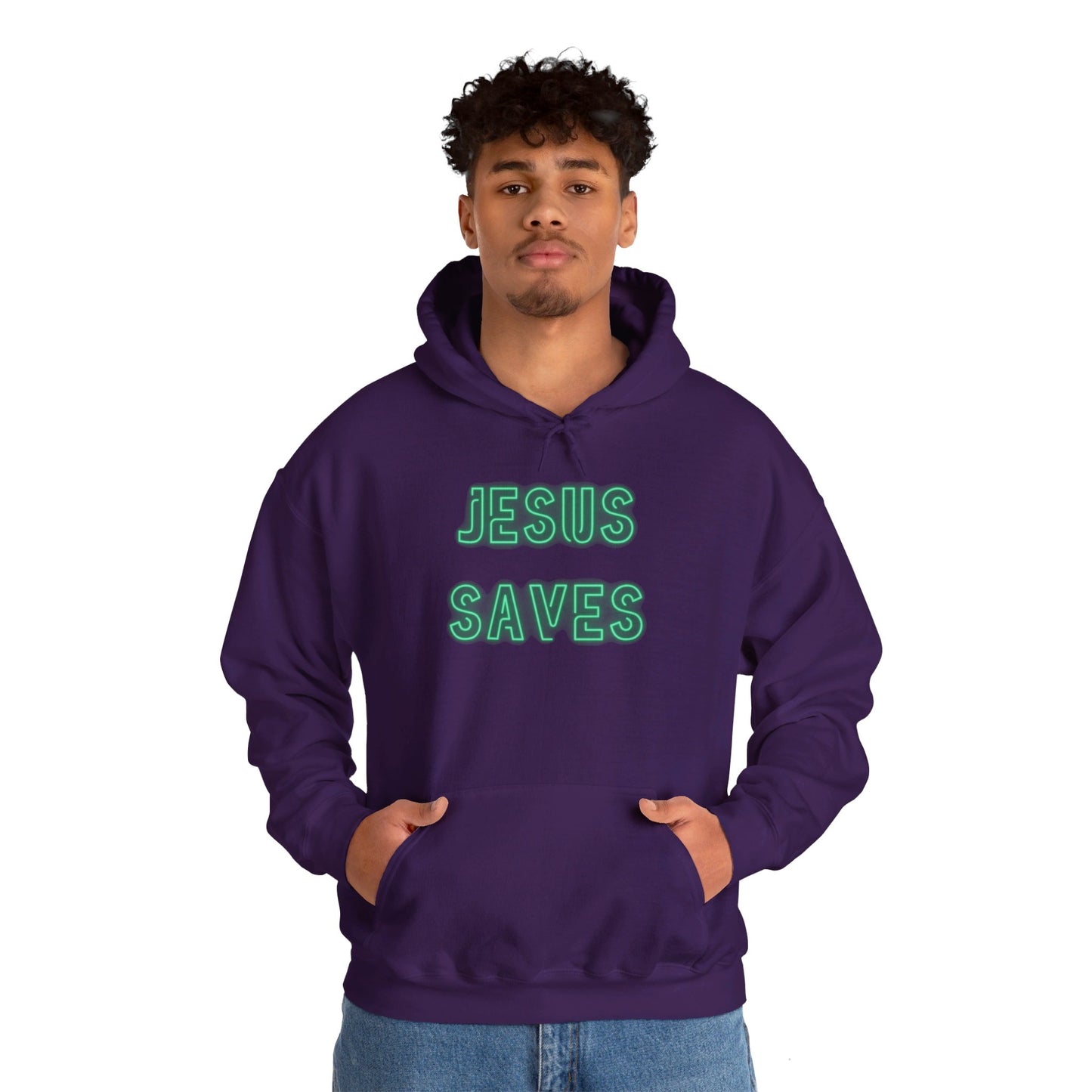 Jesus Saves Neon Signage Green Unisex Heavy Blend™ Hooded Sweatshirt