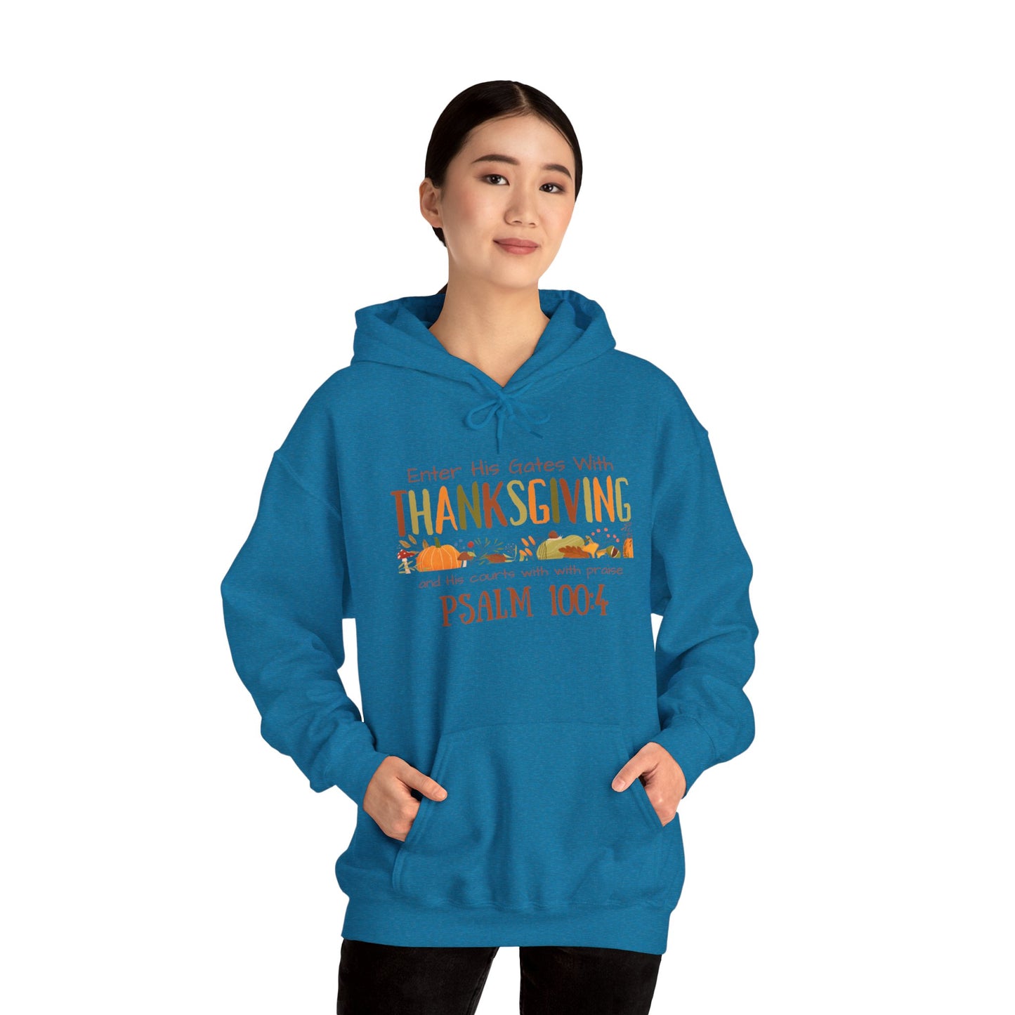 Thanksgiving Psalm 100:4 Unisex Heavy Blend™ Hooded Sweatshirt