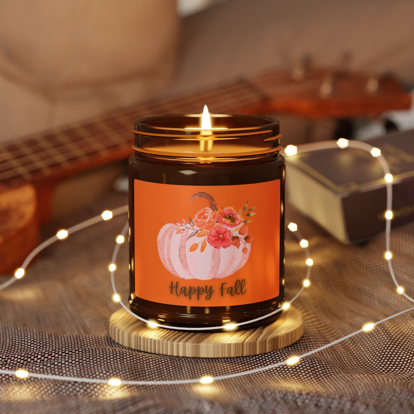 Happy Fall Scented Soy Candle (Multi-Size, Amber Jar)