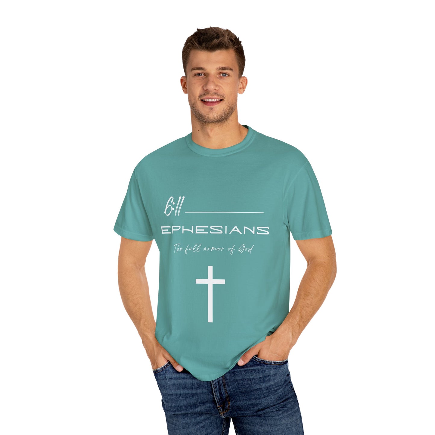 Ephesians 6:11 w/ Full Scripture on Back Unisex Garment-Dyed T-shirt