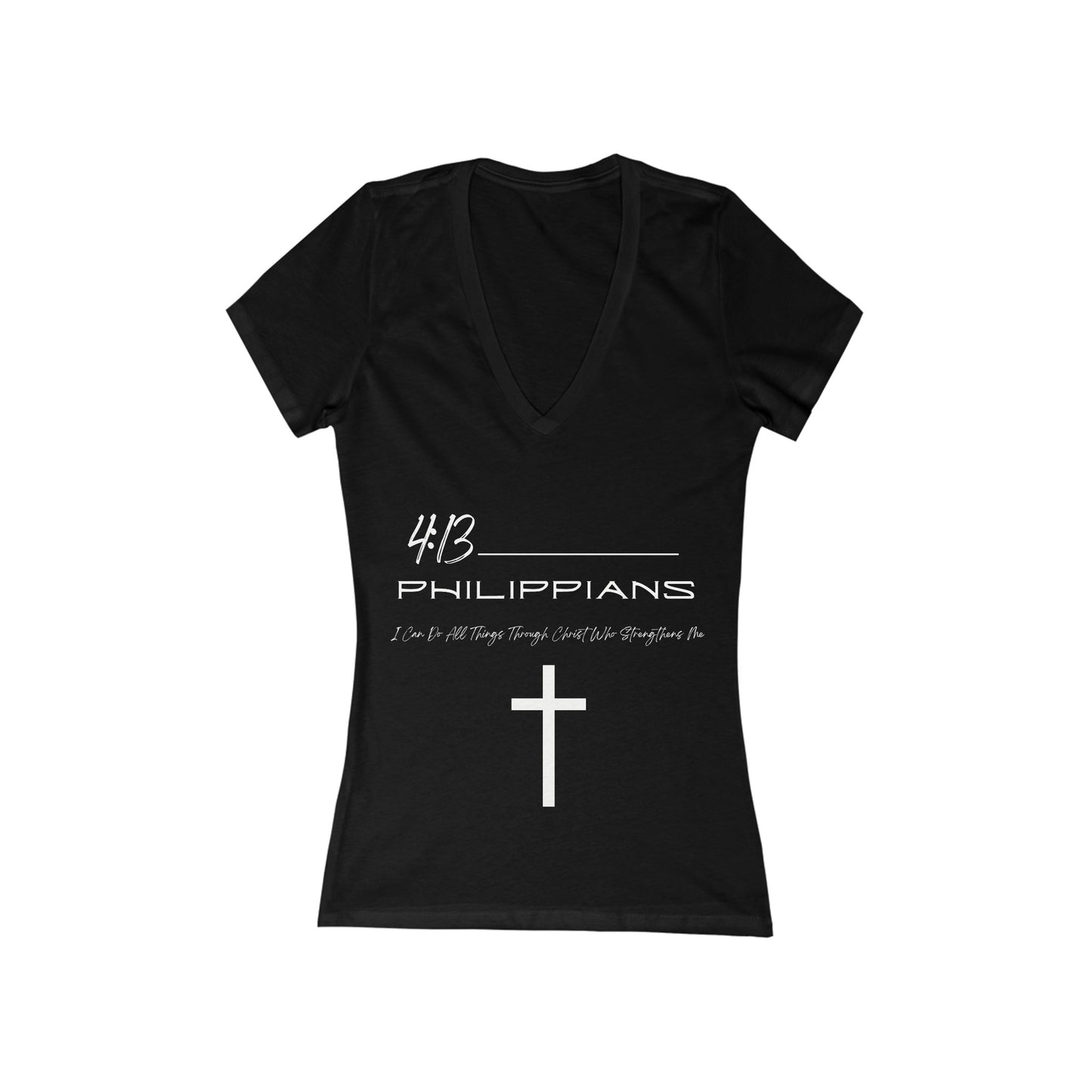 Philippians 4:13 Women's Jersey Short Sleeve Deep V-Neck Tee