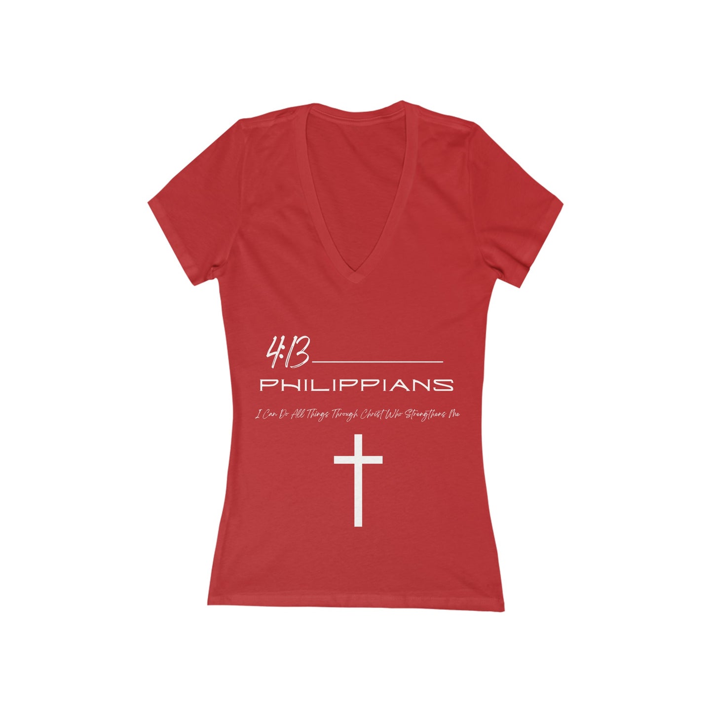 Philippians 4:13 Women's Jersey Short Sleeve Deep V-Neck Tee