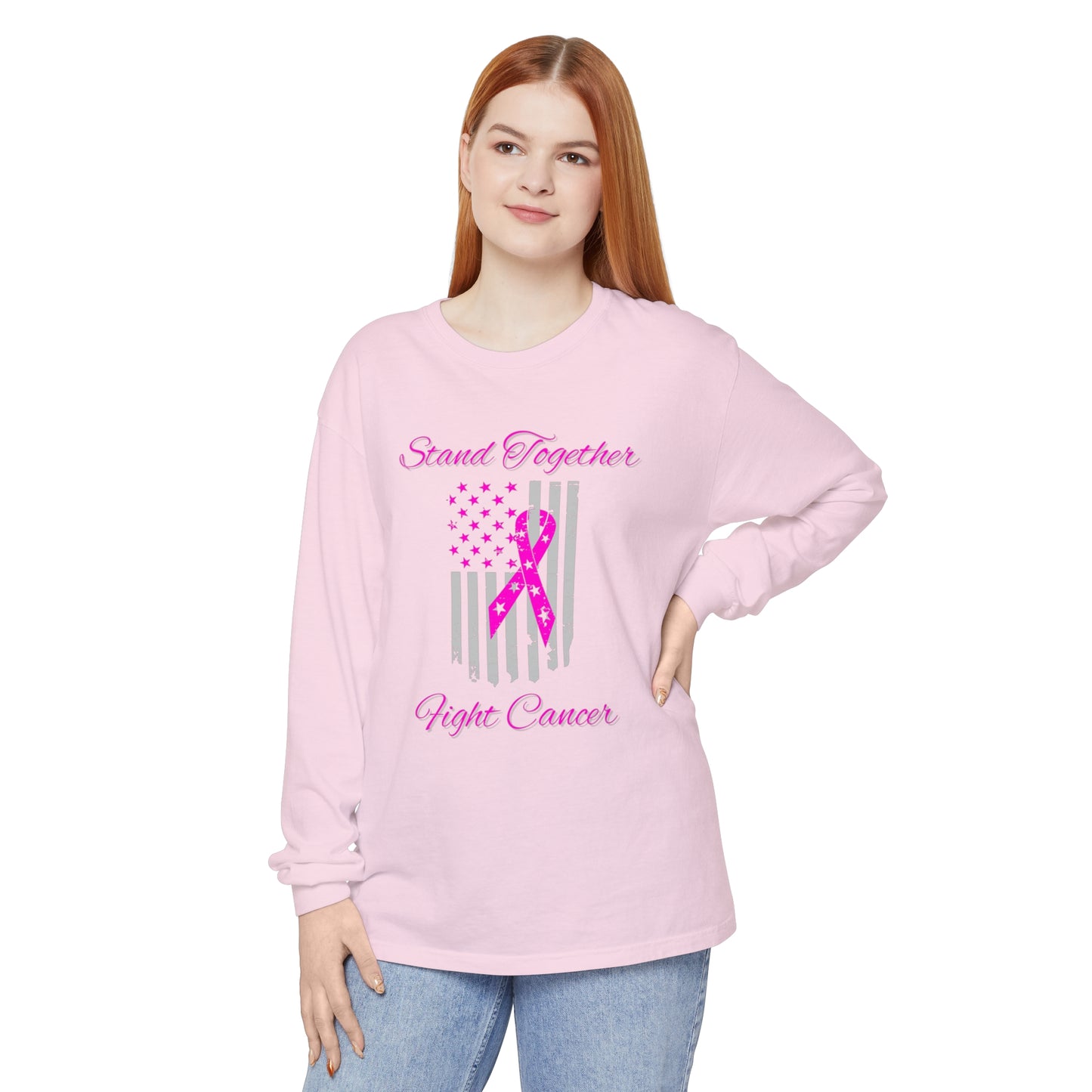 Stand Together Fight Breast Cancer Unisex Garment-dyed Long Sleeve T-Shirt