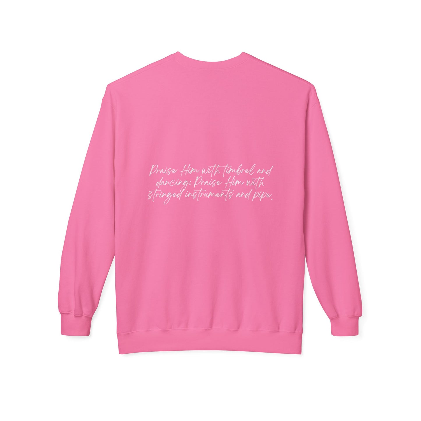 In Jesus Name I Play w/ Psalm 150:4 On Back Unisex Midweight Softstyle Fleece Crewneck Sweatshirt