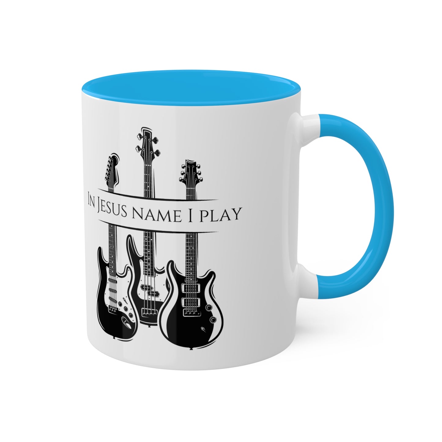 In Jesus Name I Play Colorful Mugs, 11oz