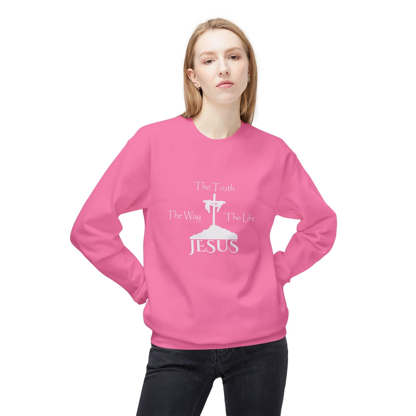 Jesus The Way The Truth The Life Unisex Midweight Softstyle Fleece Crewneck Sweatshirt