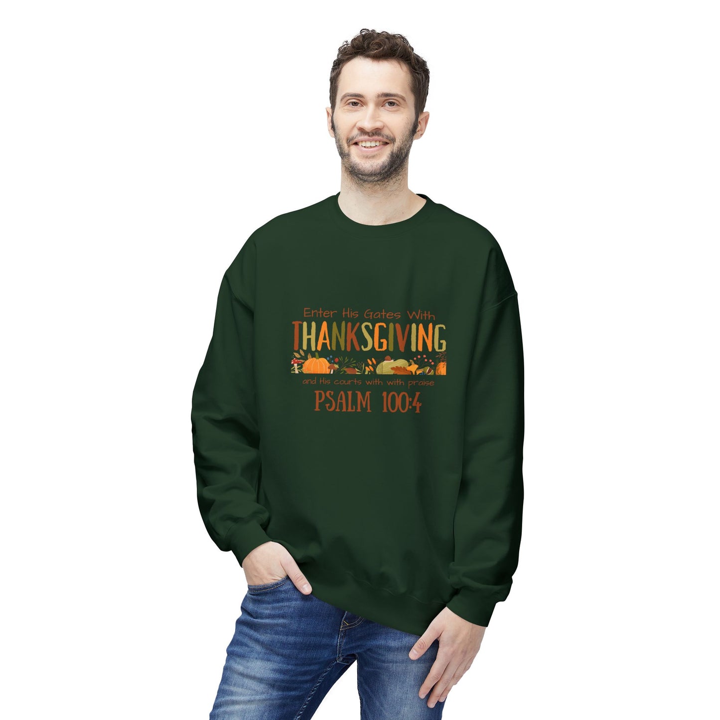 Thanksgiving Psalm 100:4 Unisex Midweight Softstyle Fleece Crewneck Sweatshirt