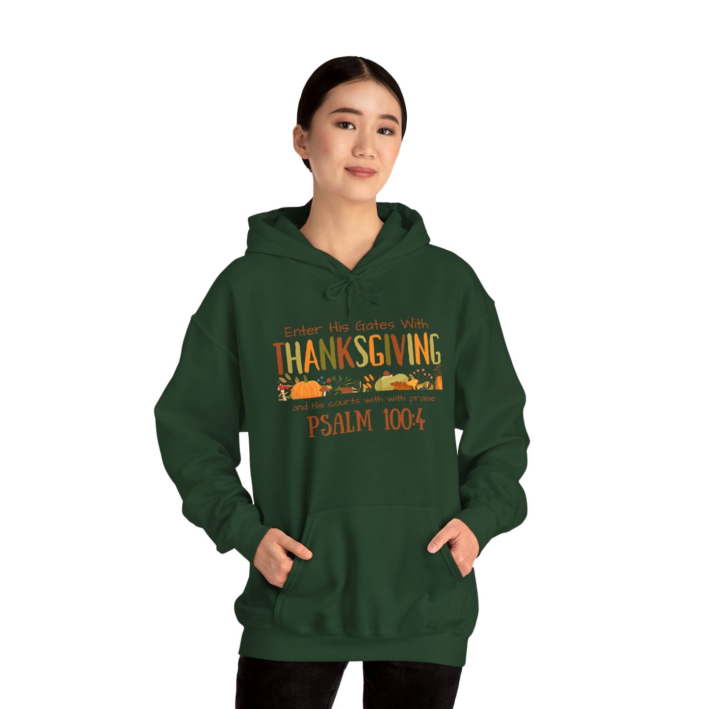 Thanksgiving Psalm 100:4 Unisex Heavy Blend™ Hooded Sweatshirt