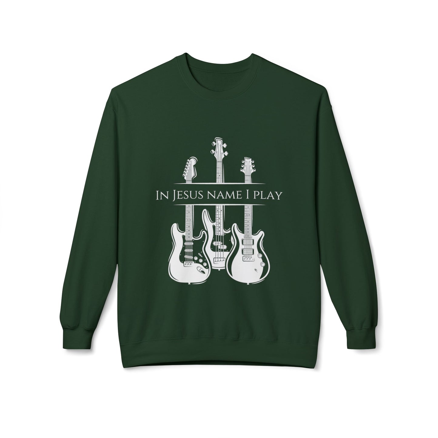 In Jesus Name I Play w/ Psalm 150:4 On Back Unisex Midweight Softstyle Fleece Crewneck Sweatshirt