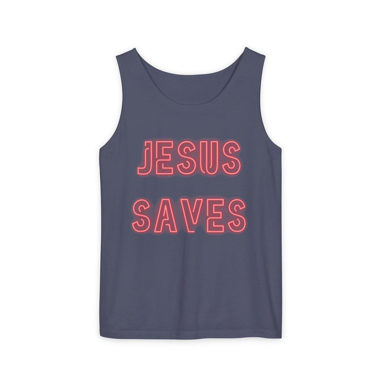 Jesus Saves Neon Signage Tank Top Unisex Garment-Dyed Tank Top