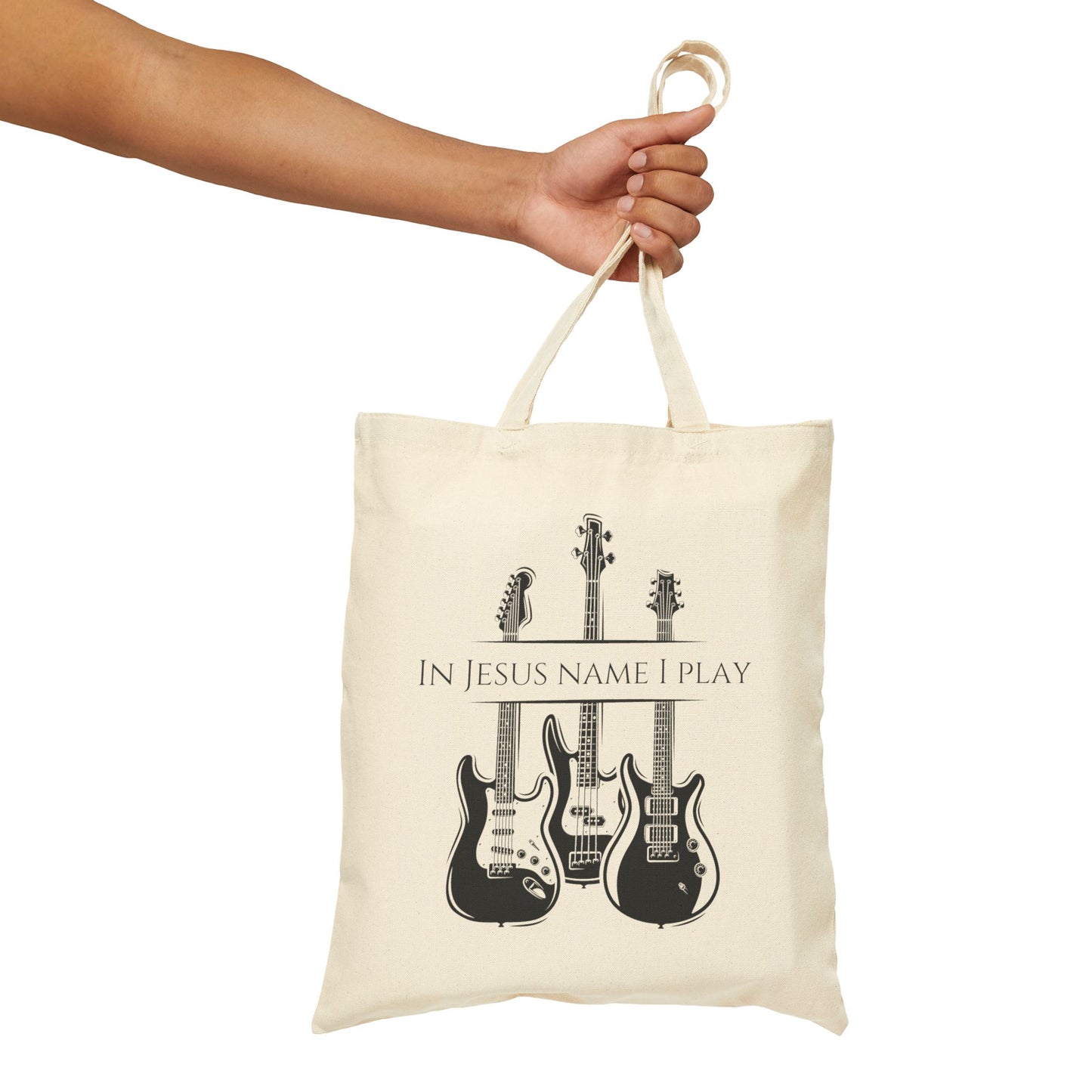 In Jesus Name I Play w/ Psalm 150:4 Cotton Canvas Tote Bag