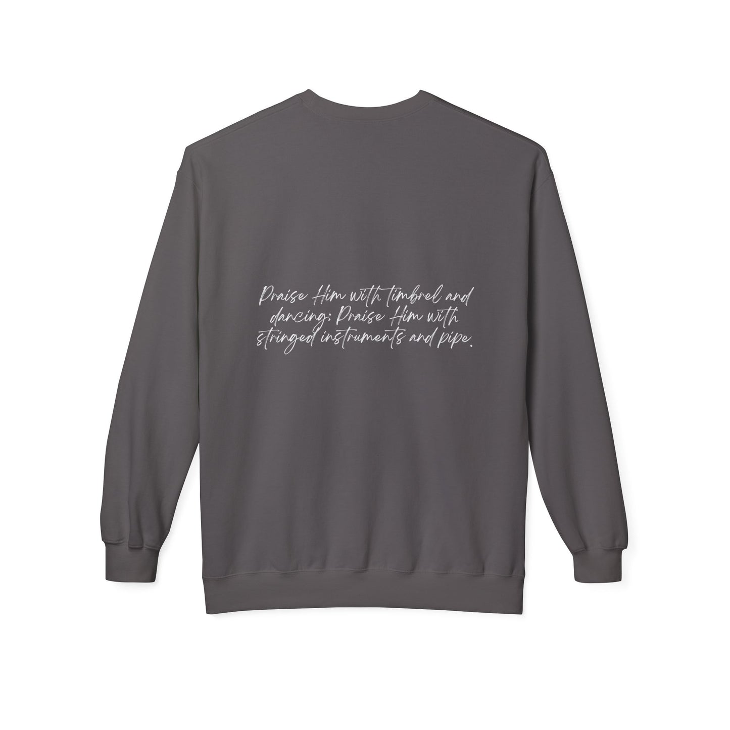 In Jesus Name I Play w/ Psalm 150:4 On Back Unisex Midweight Softstyle Fleece Crewneck Sweatshirt