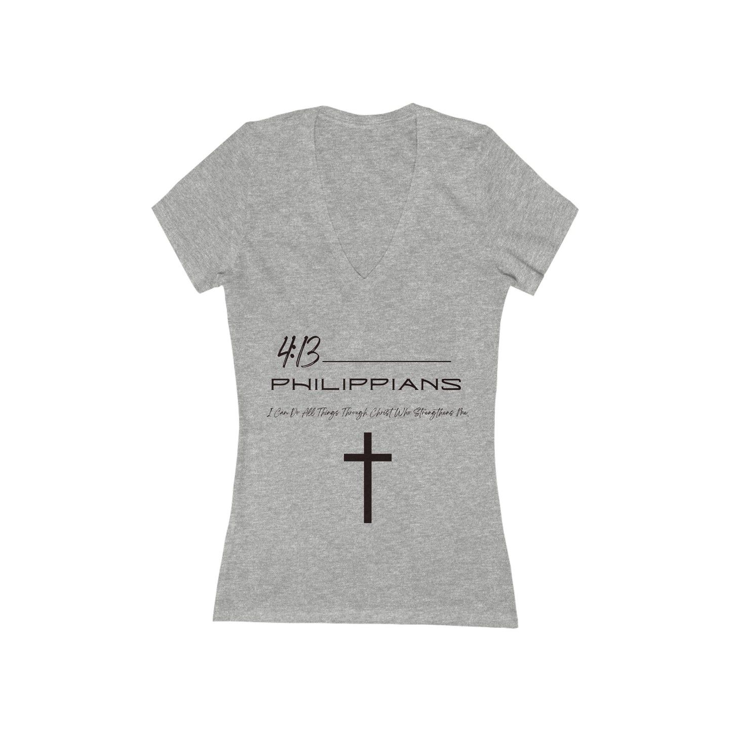 Philippians 4:13 Women's Jersey Short Sleeve Deep V-Neck Tee