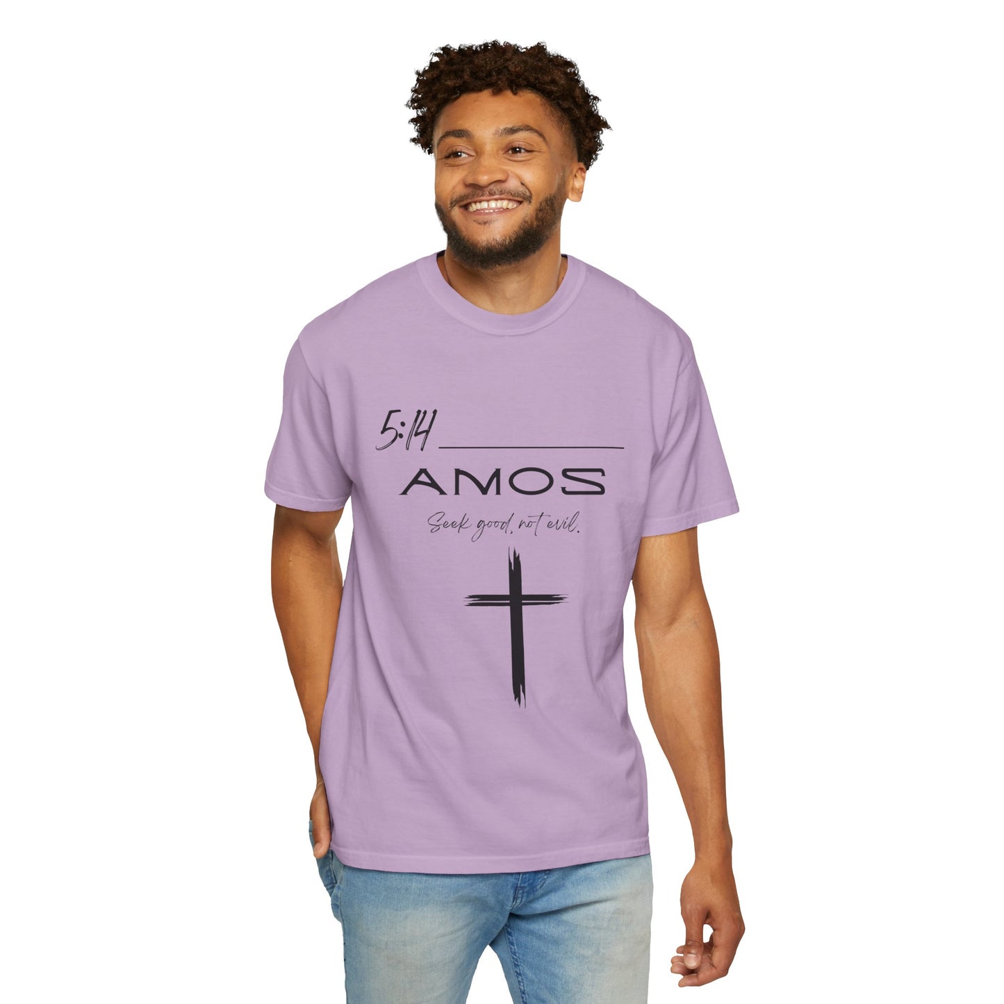 Amos 5:14 w/ Full Scripture on Back Unisex Garment-Dyed T-shirt