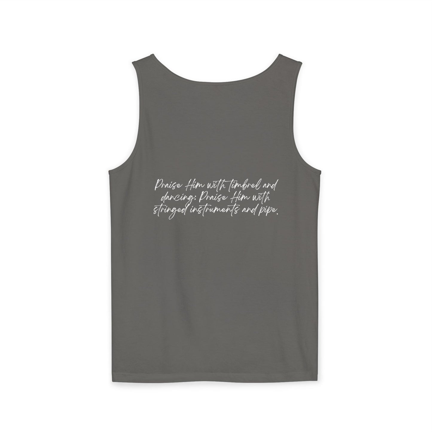 In Jesus Name I Play w/ Psalm 150:4 On Back Unisex Garment-Dyed Tank Top