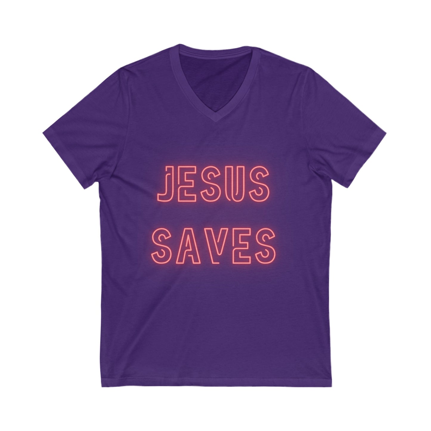 Jesus Saves Neon Signage V Neck Unisex Jersey Short Sleeve V-Neck Tee