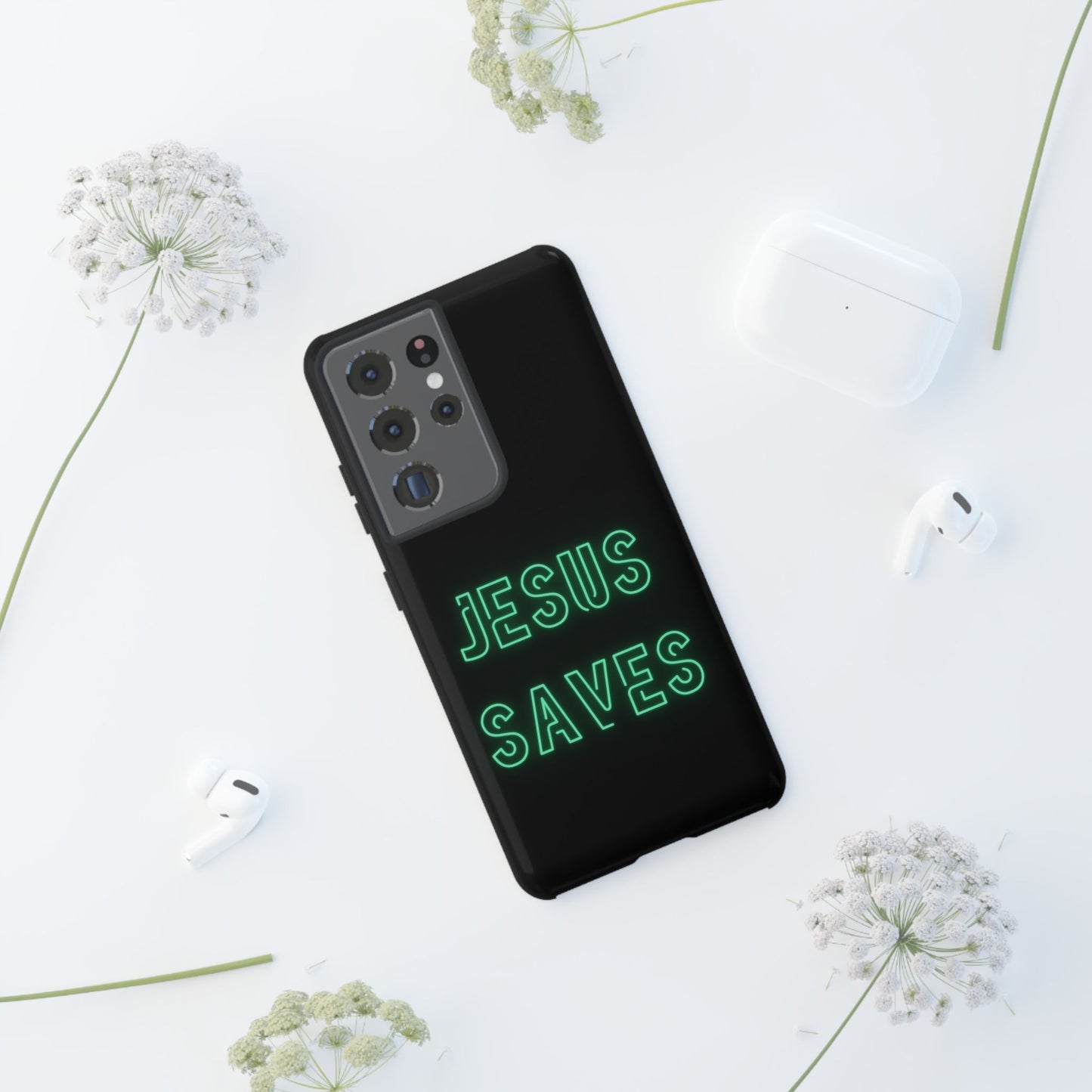 Jesus Saves Neon Signage Green Tough Cases