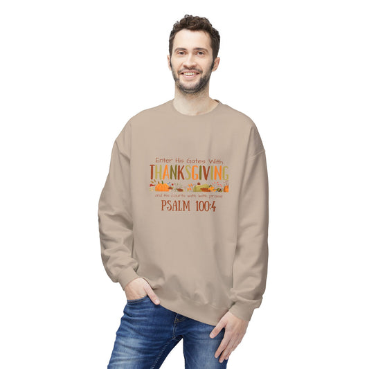 Thanksgiving Psalm 100:4 Unisex Midweight Softstyle Fleece Crewneck Sweatshirt