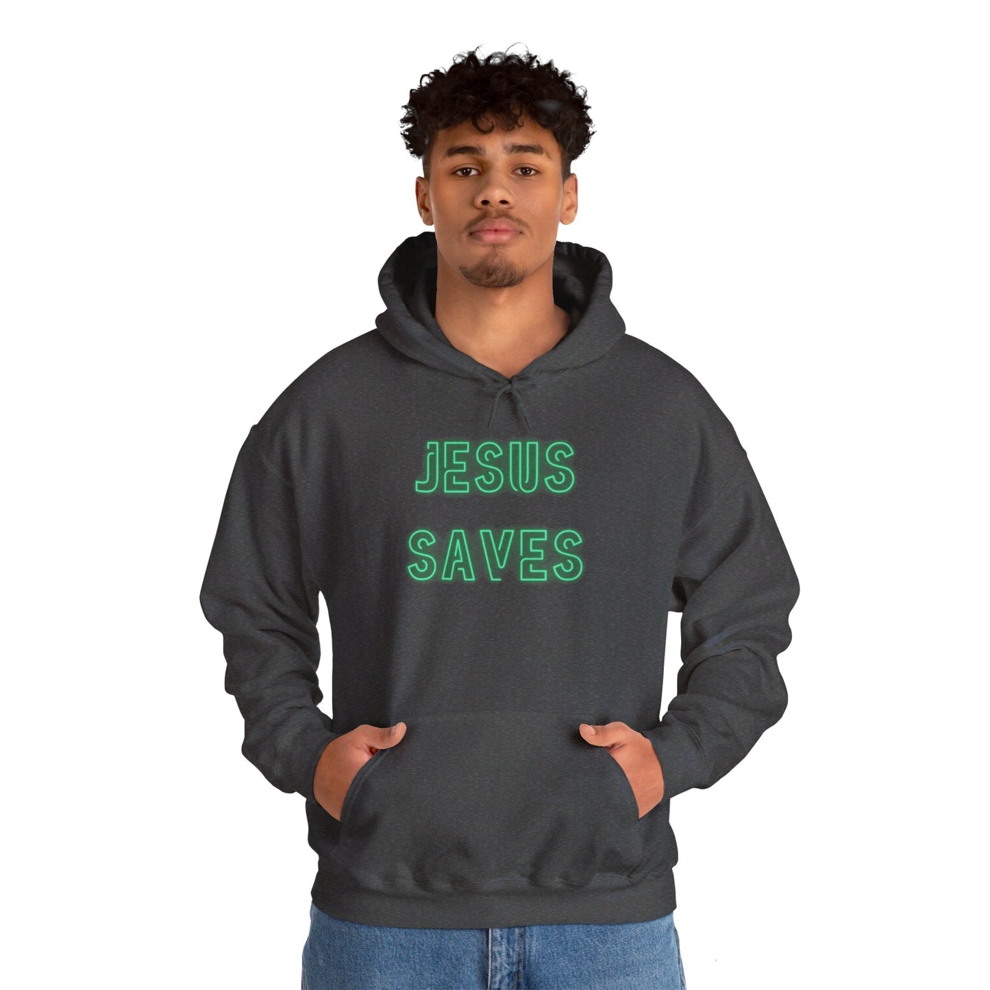 Jesus Saves Neon Signage Green Unisex Heavy Blend™ Hooded Sweatshirt