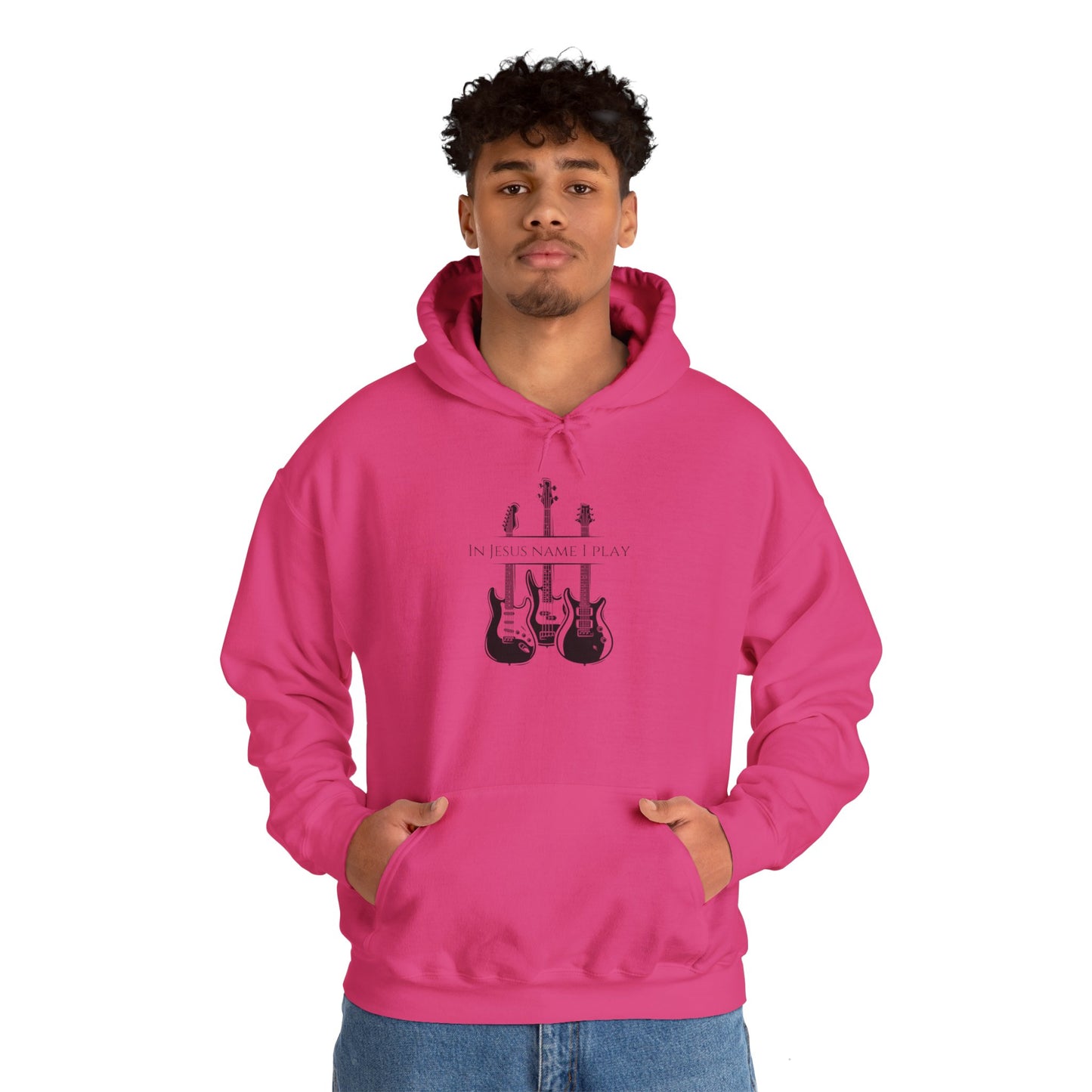 In Jesus Name I Play w/ Psalm 150:4 On Back Unisex Heavy Blend™ Hooded Sweatshirt