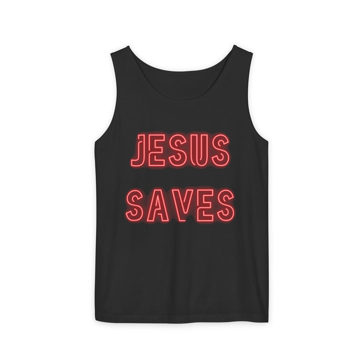 Jesus Saves Neon Signage Tank Top Unisex Garment-Dyed Tank Top