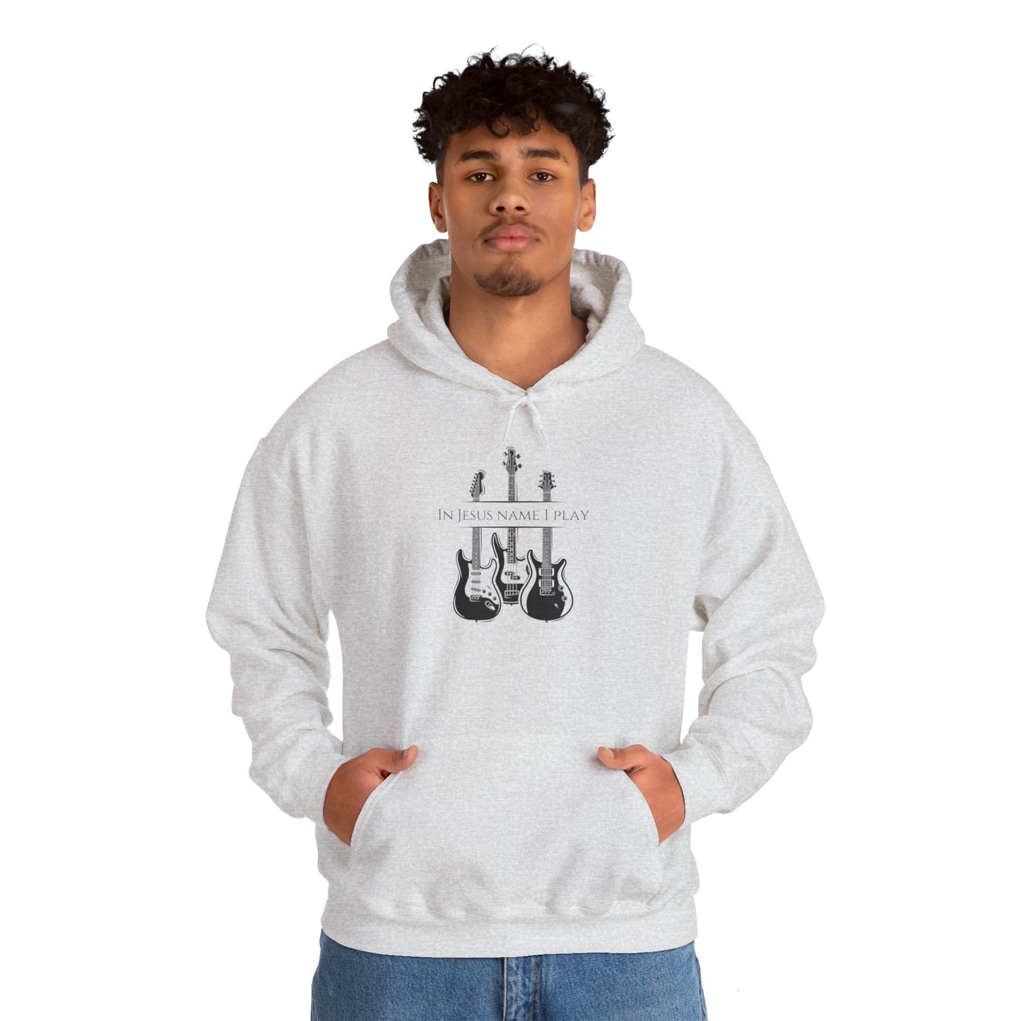 In Jesus Name I Play w/ Psalm 150:4 On Back Unisex Heavy Blend™ Hooded Sweatshirt