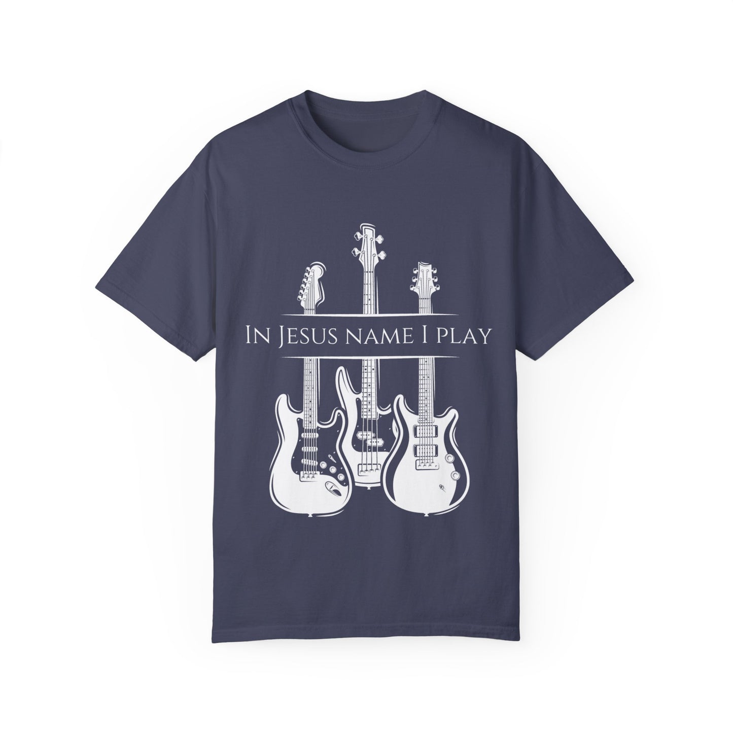 In Jesus Name I Play w/ Psalms 150:4 on Back Unisex Garment-Dyed T-shirt