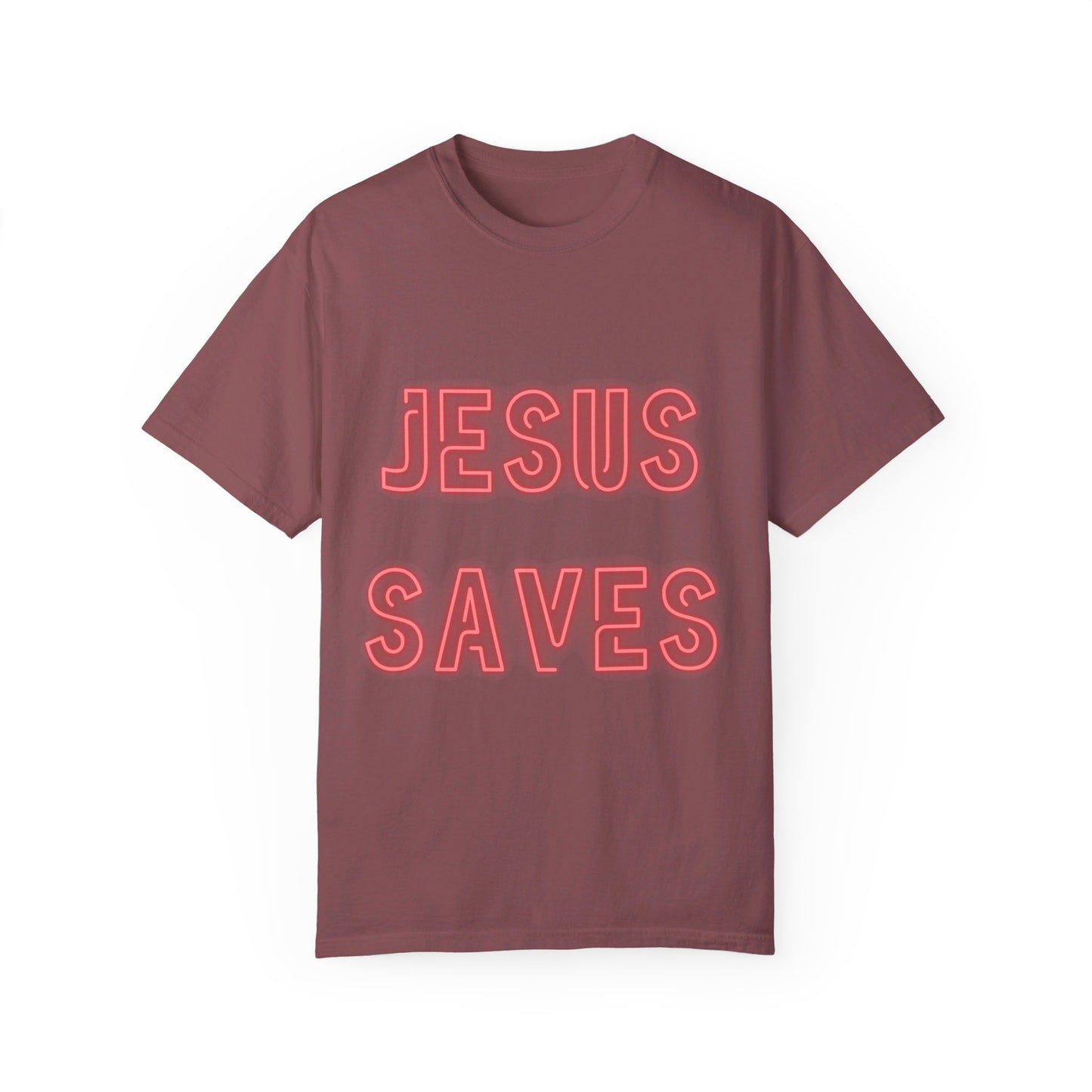 Jesus Saves Neon Signage Unisex Garment-Dyed T-shirt