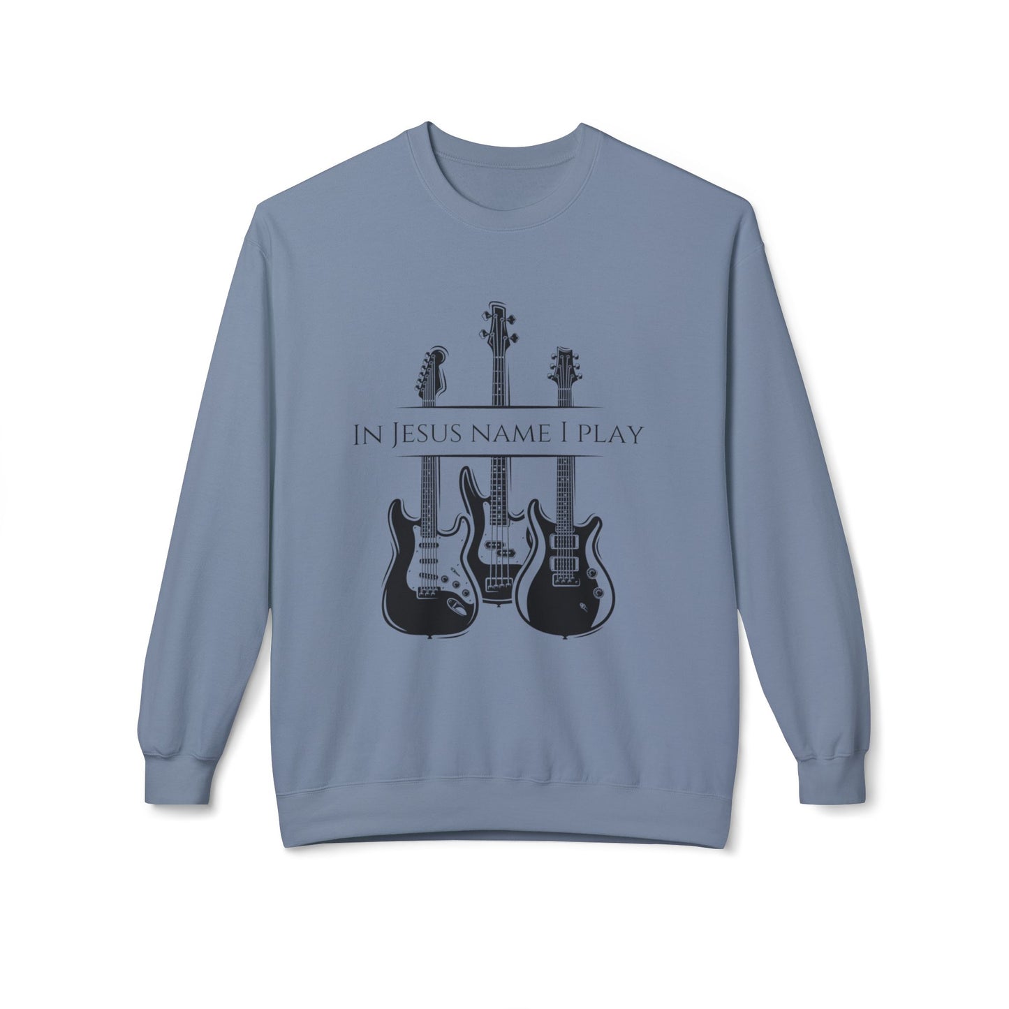 In Jesus Name I Play w/ Psalm 150:4 On Back Unisex Midweight Softstyle Fleece Crewneck Sweatshirt