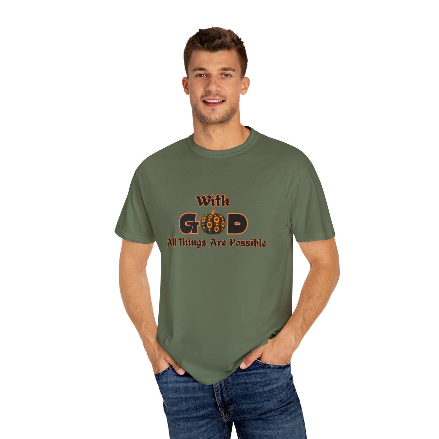 With God All Things Are Possible Pumpkin Unisex Garment-Dyed T-shirt