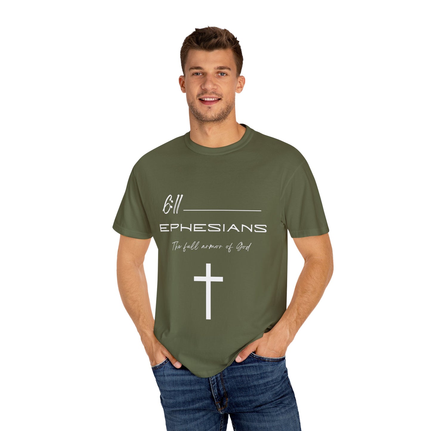 Ephesians 6:11 w/ Full Scripture on Back Unisex Garment-Dyed T-shirt