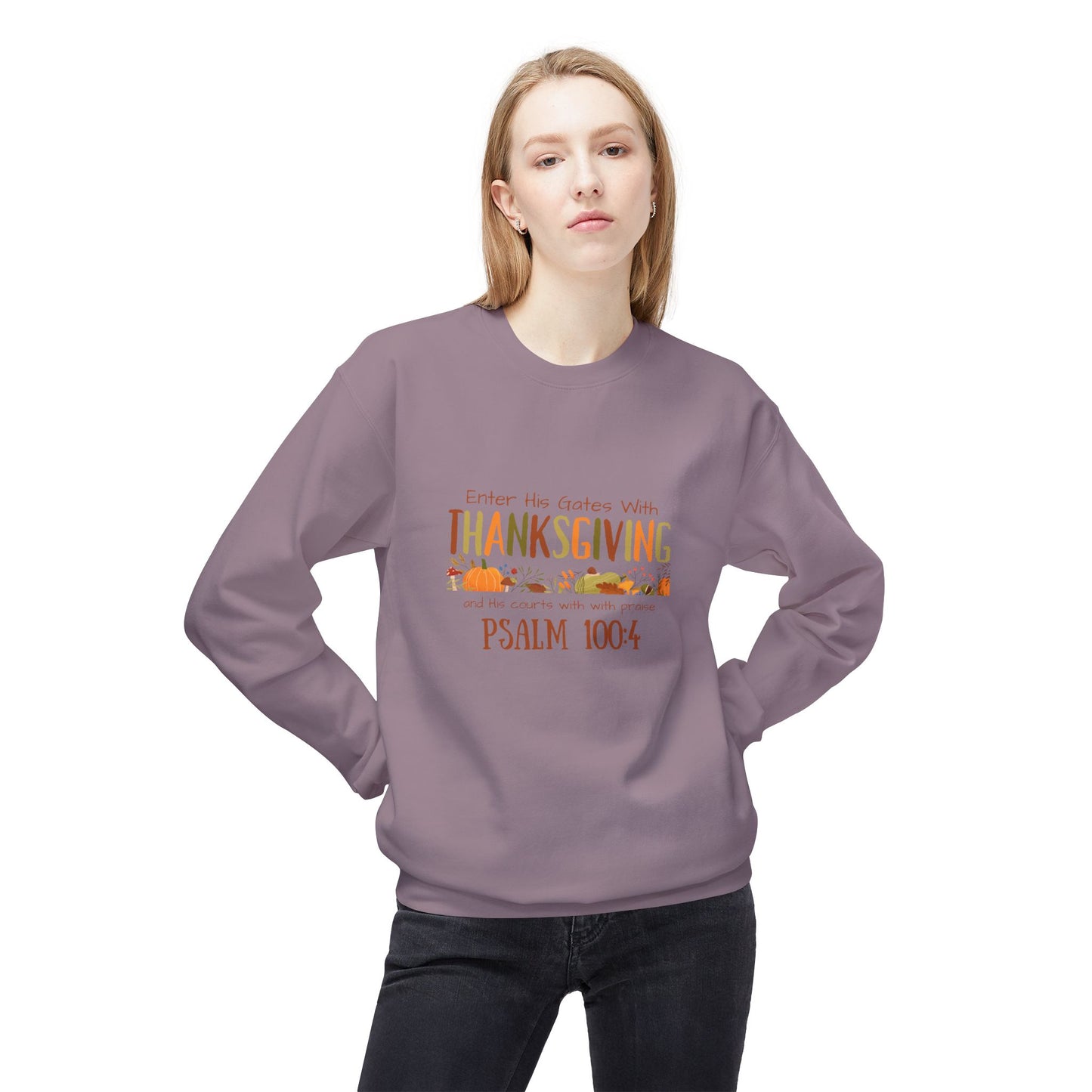 Thanksgiving Psalm 100:4 Unisex Midweight Softstyle Fleece Crewneck Sweatshirt