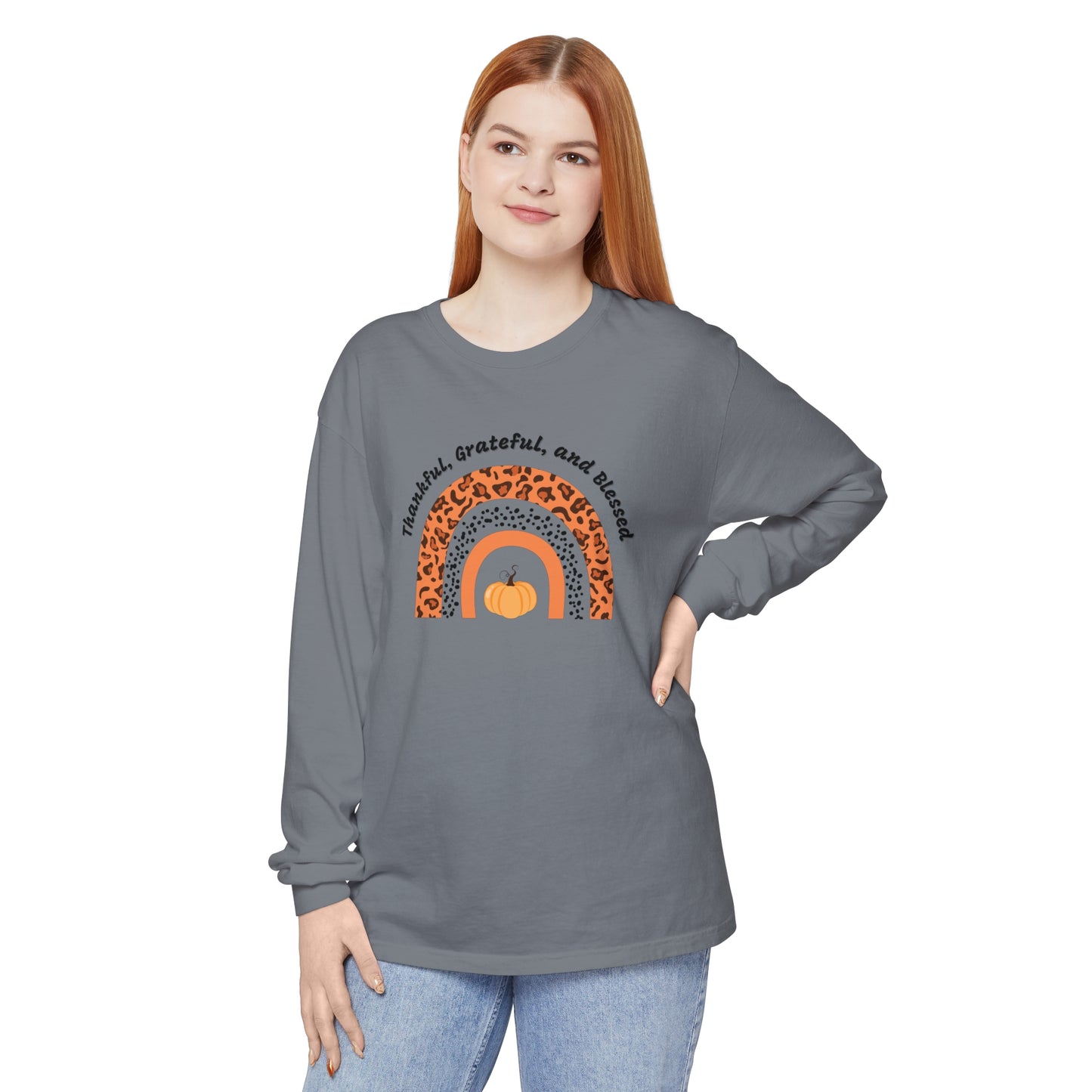 Thankful Grateful and Blessed Unisex Garment-dyed Long Sleeve T-Shirt