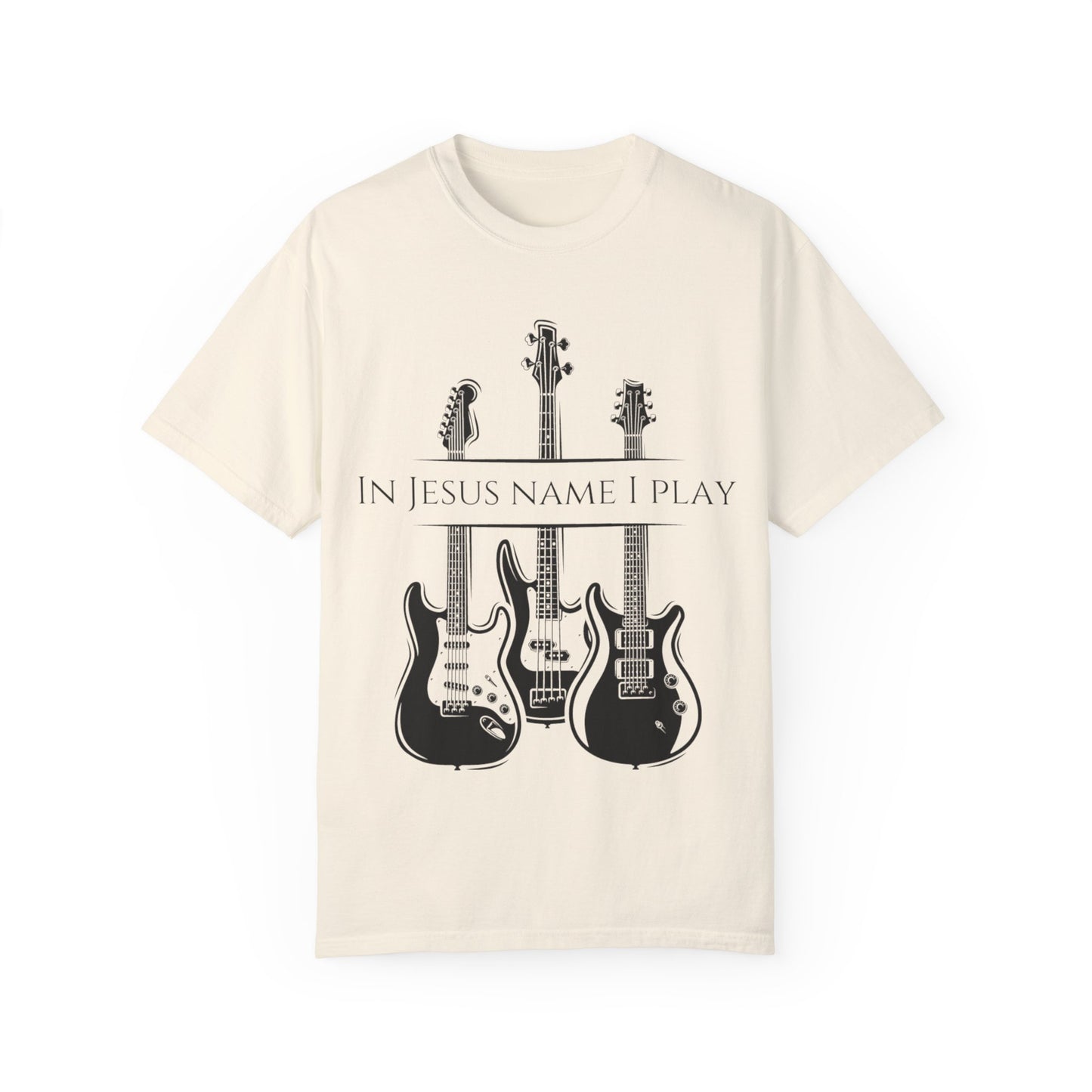 In Jesus Name I Play w/ Psalm 150:4 on Back Unisex Garment-Dyed T-shirt