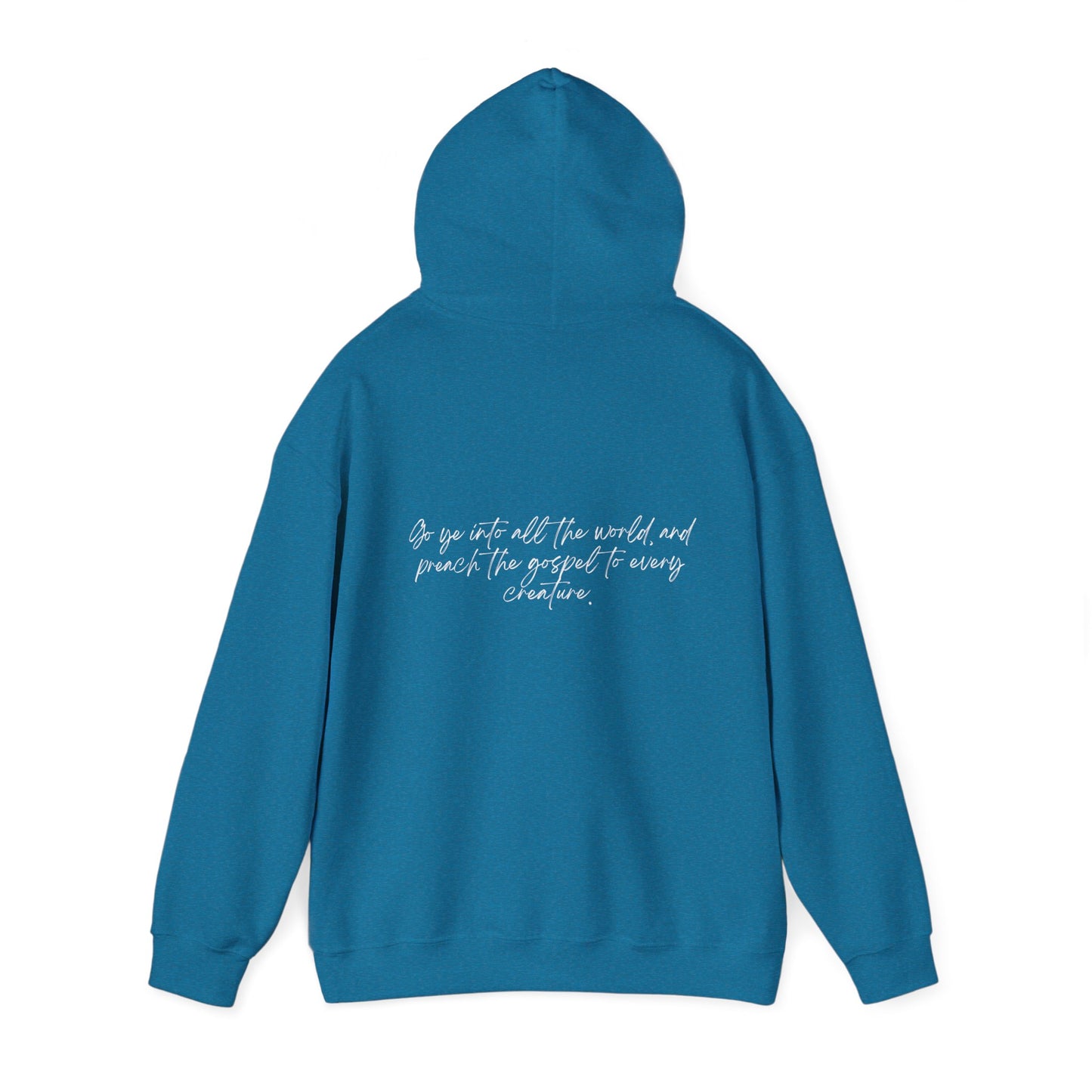 Mark 16:15 w/ Full Scripture On Back Unisex Heavy Blend™ Hooded Sweatshirt