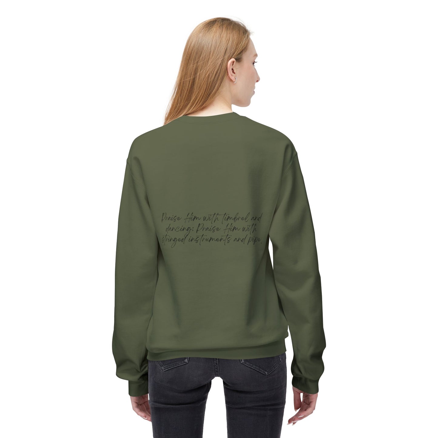 In Jesus Name I Play w/ Psalm 150:4 On Back Unisex Midweight Softstyle Fleece Crewneck Sweatshirt