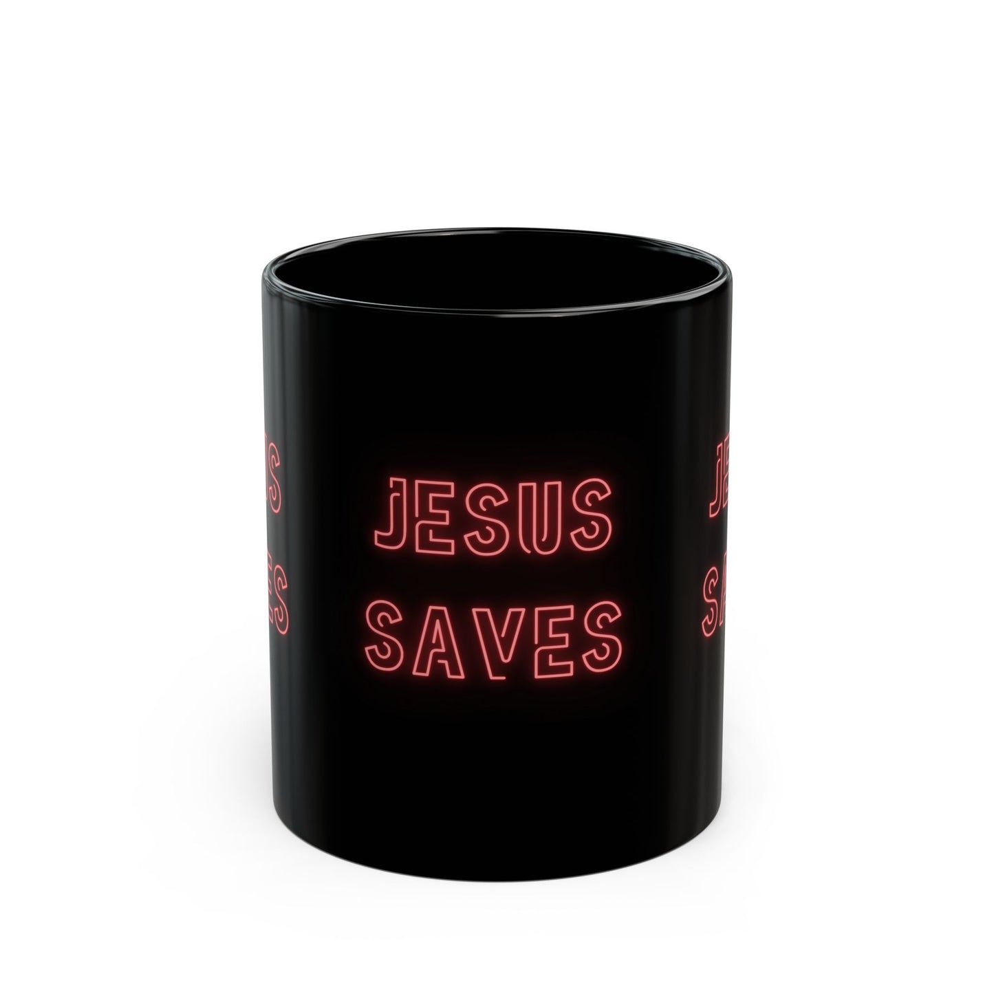 Jesus Saves Neon Signage Black Mug (11oz, 15oz)