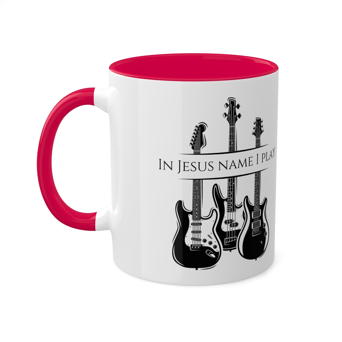 In Jesus Name I Play Colorful Mugs, 11oz