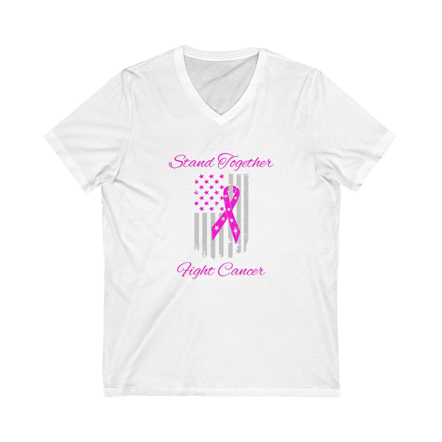 Stand Together Fight Breast Cancer Unisex Jersey Short Sleeve V-Neck Tee