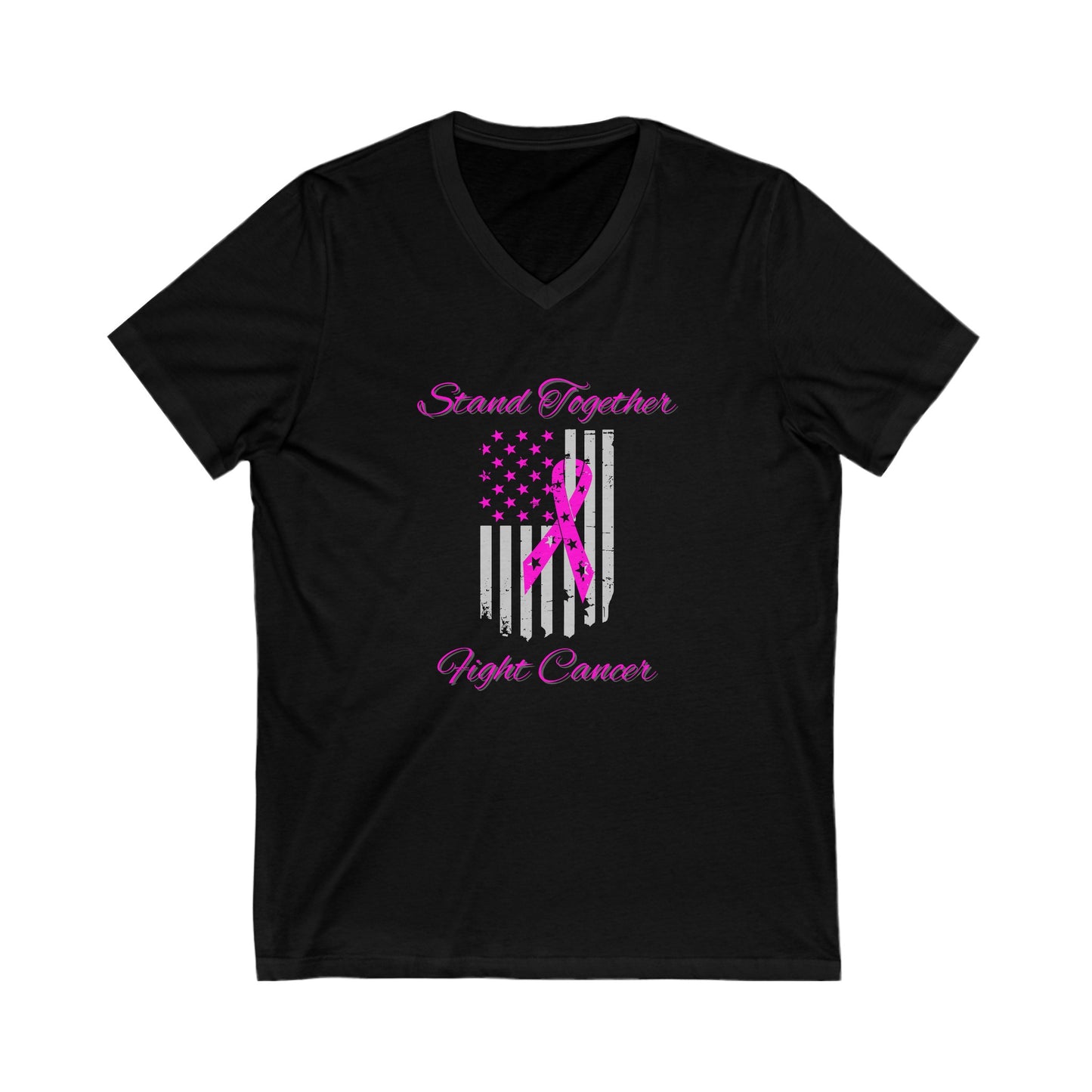 Stand Together Fight Breast Cancer Unisex Jersey Short Sleeve V-Neck Tee